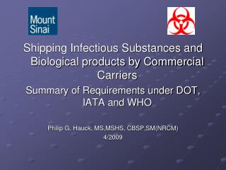 Shipping Infectious Substances and Biological products by Commercial Carriers