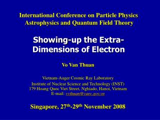 Vo Van Thuan Vietnam-Auger Cosmic Ray Laboratory