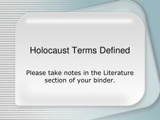 Holocaust Terms Defined