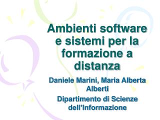 Ambienti software e sistemi per la formazione a distanza