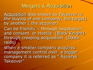 Mergers &amp; Acquisition
