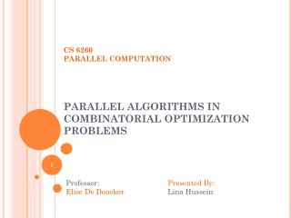 CS 6260 PARALLEL COMPUTATION PARALLEL ALGORITHMS IN COMBINATORIAL OPTIMIZATION PROBLEMS