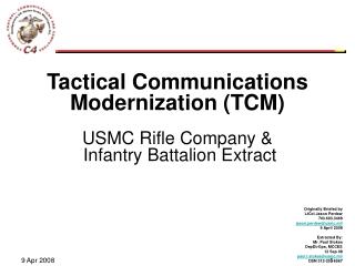 Tactical Communications Modernization (TCM) USMC Rifle Company &amp; Infantry Battalion Extract