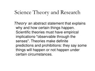 Science Theory and Research