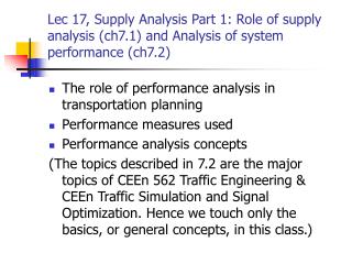 The role of performance analysis in transportation planning Performance measures used