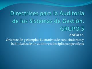 Directrices para la Auditoría de los Sistemas de Gestión. GRUPO 5