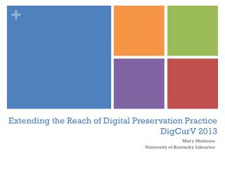 Extending the Reach of Digital Preservation Practice DigCurV 2013