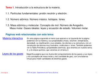 Tema 1 . Introducción a la estructura de la materia.