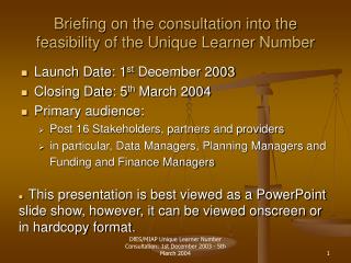 Briefing on the consultation into the feasibility of the Unique Learner Number