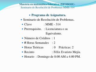 Maestría en matemática Educativa -ISFODOSU- Seminario de Resolución de Problemas MME-314