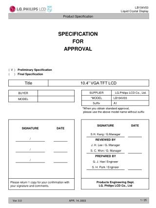 SPECIFICATION FOR APPROVAL