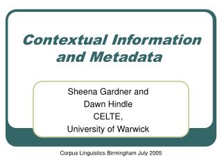 Contextual Information and Metadata