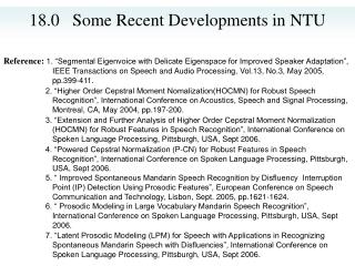 18.0 Some Recent Developments in NTU