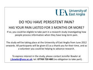 DO YOU HAVE PERSISTENT PAIN? HAS YOUR PAIN LASTED FOR 3 MONTHS OR MORE?