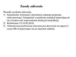 Zasady zaliczenia