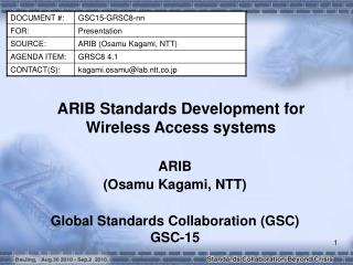 ARIB Standards Development for Wireless Access systems