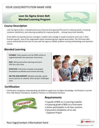 Lean Six Sigma Green Belt Blended Learning Program