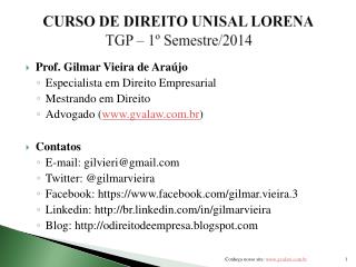 CURSO DE DIREITO UNISAL LORENA TGP – 1º Semestre/2014