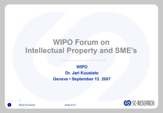 WIPO Forum on Intellectual Property and SME’s