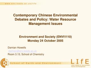 Contemporary Chinese Environmental Debates and Policy: Water Resource Management Issues