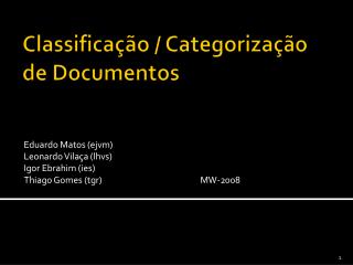 Classificação / Categorização de Documentos