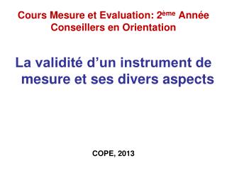 Cours Mesure et Evaluation: 2 ème Année Conseillers en Orientation