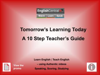 Tomorrow’s Learning Today A 10 Step Teacher’s Guide