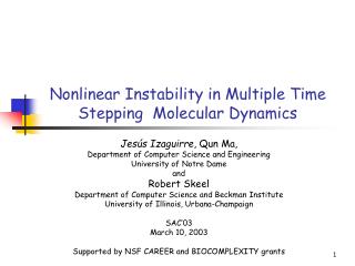 Nonlinear Instability in Multiple Time Stepping Molecular Dynamics