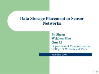 Data Storage Placement in Sensor Networks