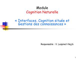 Module Cognition Naturelle « Interfaces, Cognition située et Gestions des connaissances »