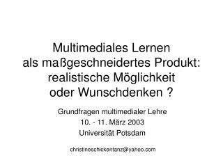 Multimediales Lernen als maßgeschneidertes Produkt: realistische Möglichkeit oder Wunschdenken ?