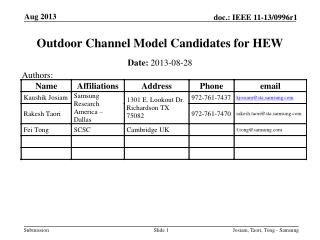 Outdoor Channel Model Candidates for HEW