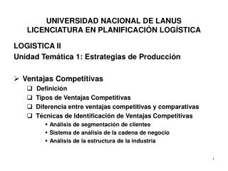 UNIVERSIDAD NACIONAL DE LANUS LICENCIATURA EN PLANIFICACIÓN LOGÍSTICA