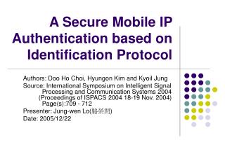 A Secure Mobile IP Authentication based on Identification Protocol