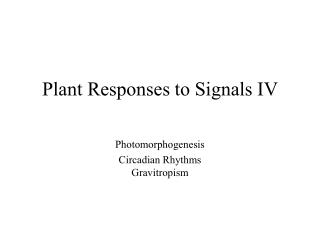 Plant Responses to Signals IV