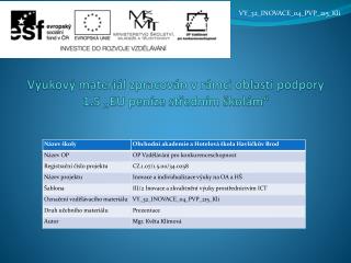 Výukový materiál zpracován v rámci oblasti podpory 1.5 „EU peníze středním školám“