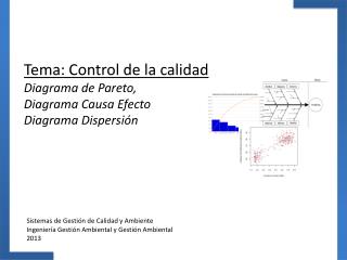 Tema: Control de la calidad Diagrama de Pareto, Diagrama Causa Efecto Diagrama Dispersión