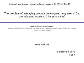 The problem of managing product development engineers: Can the balanced scorecard be an answer?