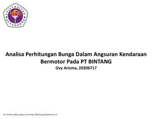 Analisa Perhitungan Bunga Dalam Angsuran Kendaraan Bermotor Pada PT BINTANG Ovy Arisma, 20206717