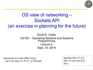 OS view of networking – Sockets API (an exercise in planning for the future)