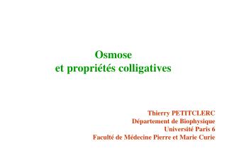 Osmose et propriétés colligatives