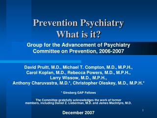 Prevention Psychiatry What is it?