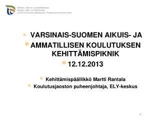 VARSINAIS-SUOMEN AIKUIS- JA AMMATILLISEN KOULUTUKSEN KEHITTÄMISPIKNIK 12.12.2013