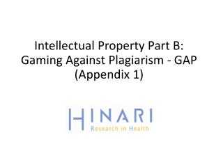 Intellectual Property Part B: Gaming Against Plagiarism - GAP (Appendix 1)