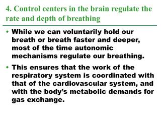 4. Control centers in the brain regulate the rate and depth of breathing