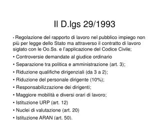 Il D.lgs 29/1993