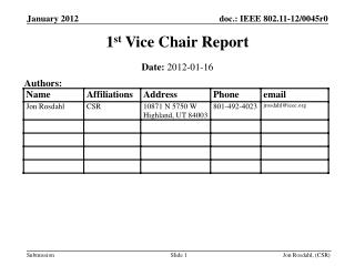 1 st Vice Chair Report