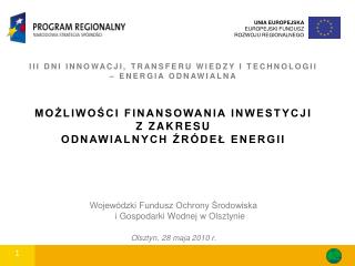 III DNI INNOWACJI, TRANSFERU WIEDZY I TECHNOLOGII – ENERGIA ODNAWIALNA