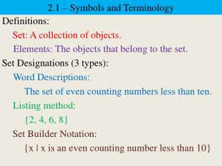 2.1 – Symbols and Terminology