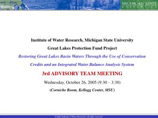 Principal Investigators Dr. Jon F. Bartholic The Institute of Water Research &amp;